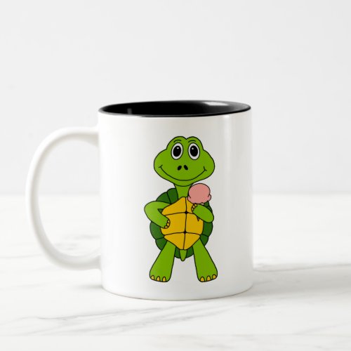 Cute Turtle Eating Ice Cream Cartoon Two_Tone Coffee Mug