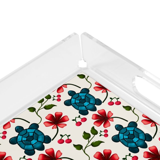 Cute Turtle Floral pattern   Acrylic Tray (Corner)