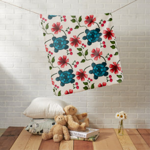 Cute Turtle Floral pattern Baby Blanket