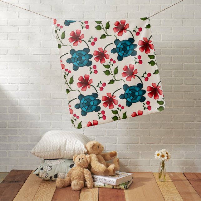 Cute Turtle Floral pattern   Baby Blanket (In Situ)