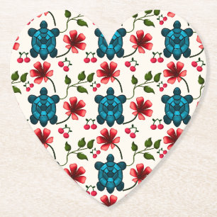 Cute Turtle Floral pattern Paper Coaster