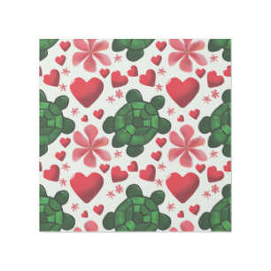 Cute Turtle Floral Pattern   Red Flowers Hearts  Gallery Wrap