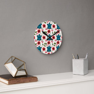 Cute Turtle Floral pattern   Round Clock