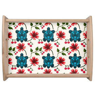 Cute Turtle Floral pattern   Serving Tray
