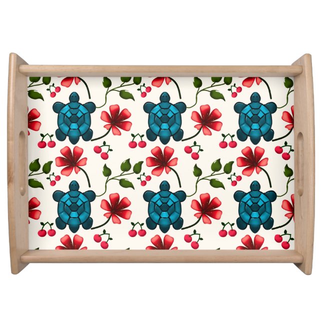 Cute Turtle Floral pattern   Serving Tray (Front)