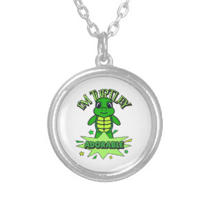 Cute Turtle Funny Quote Turtley Adorable Silver Plated Necklace
