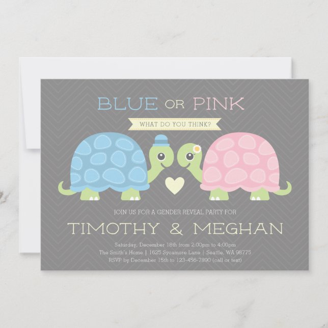 Cute Turtle Gender Reveal Invitation (Front)