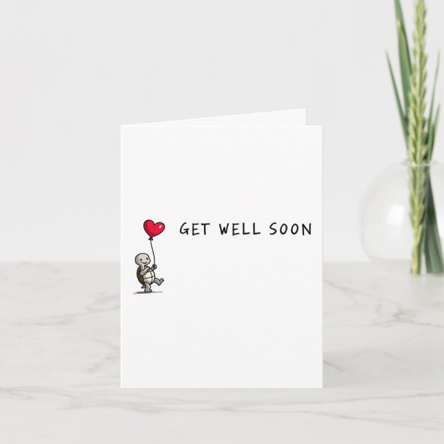Cute Turtle Get Well Card With Red Balloon (Front)