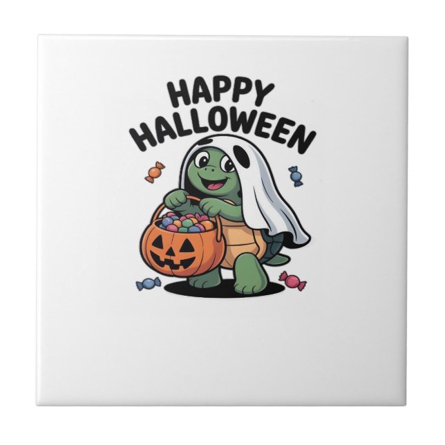 Cute Turtle Ghost Costume � Adorable Halloween Tri Ceramic Tile (Front)