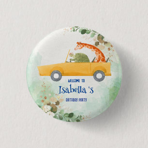 Cute turtle Giraffe Tropical flower Birthday party Button