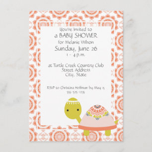 Cute Turtle Girl's Baby Shower Invitations