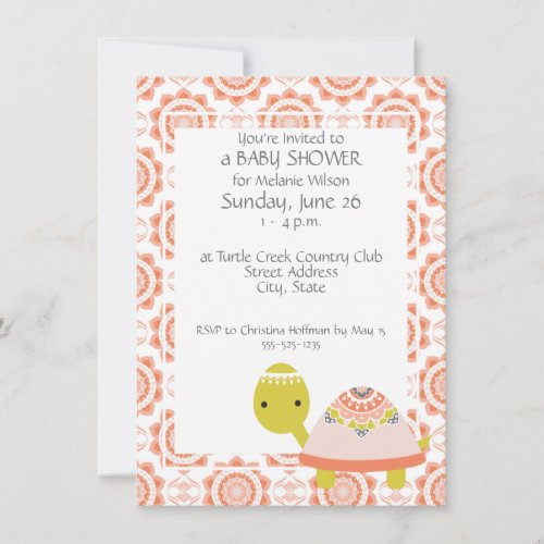 Cute Turtle Girls Baby Shower Invitations