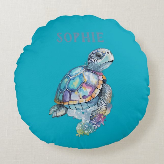 Cute Turtle Green Baby Nursery Round Pillow (Front)