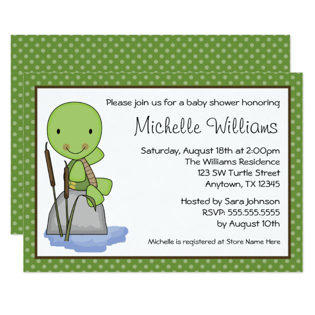 Cute Turtle Green Polka Dot Baby Shower Invitation