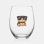 Cute Turtle Halloween 2023 sunglasses Costume Over Stemless Wine Glass
