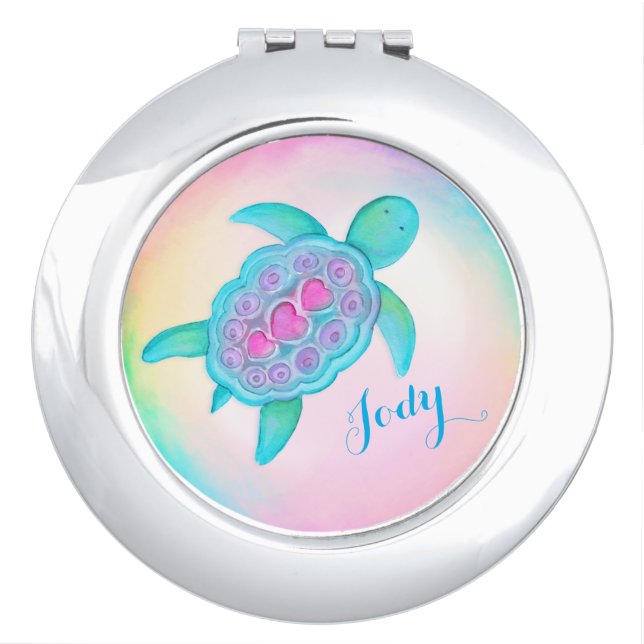 Cute turtle hearts shell art name mirror compact (Front)