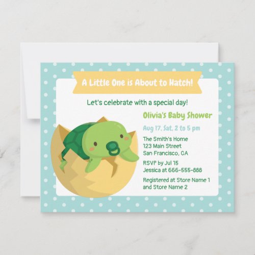 Cute Turtle In Egg Baby Shower Invitations