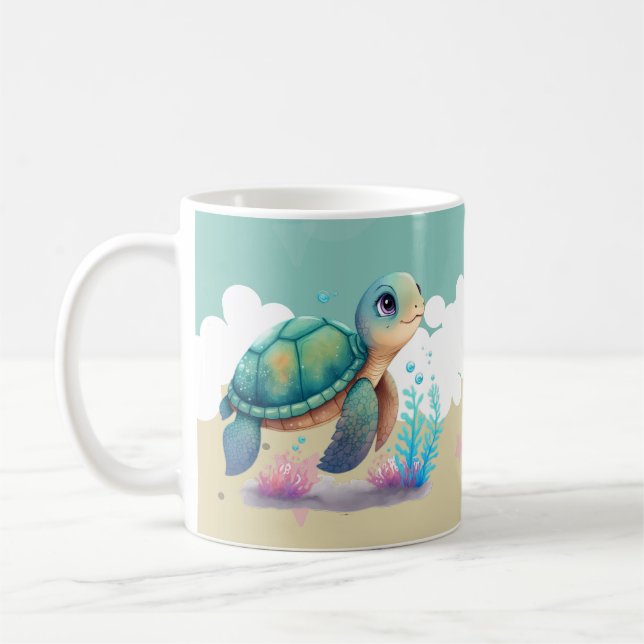 Cute Turtle Kids Name Coffee Mug (Left)