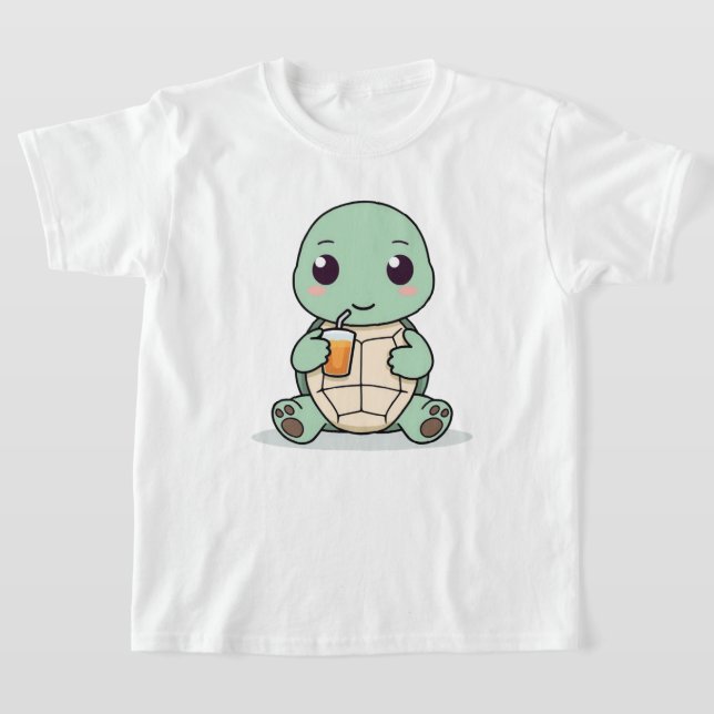 Cute Turtle Kids T-Shirt Kawaii Animal Design (Laydown)