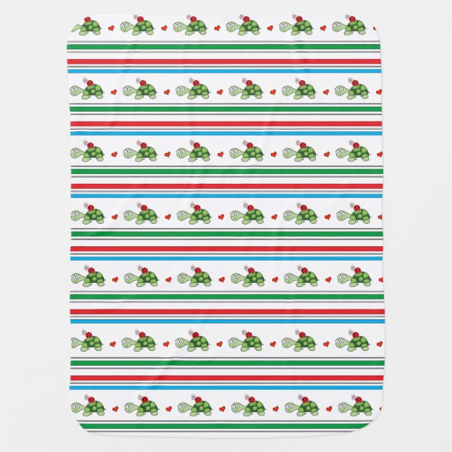 Cute Turtle Ladybug Stripe Baby Blanket (Front)