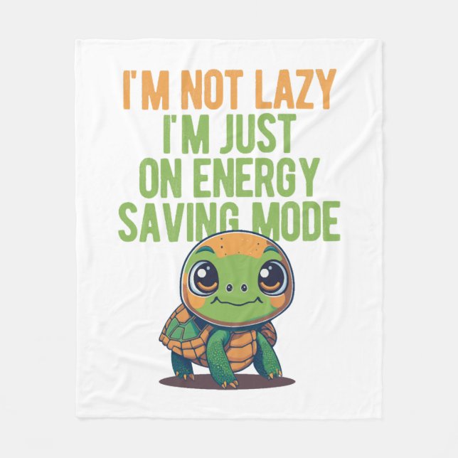 Cute Turtle, Lazy Turtle, On Energy Saving Mode Fleece Blanket (Front)
