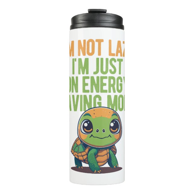 Cute Turtle, Lazy Turtle, On Energy Saving Mode Thermal Tumbler (Front)