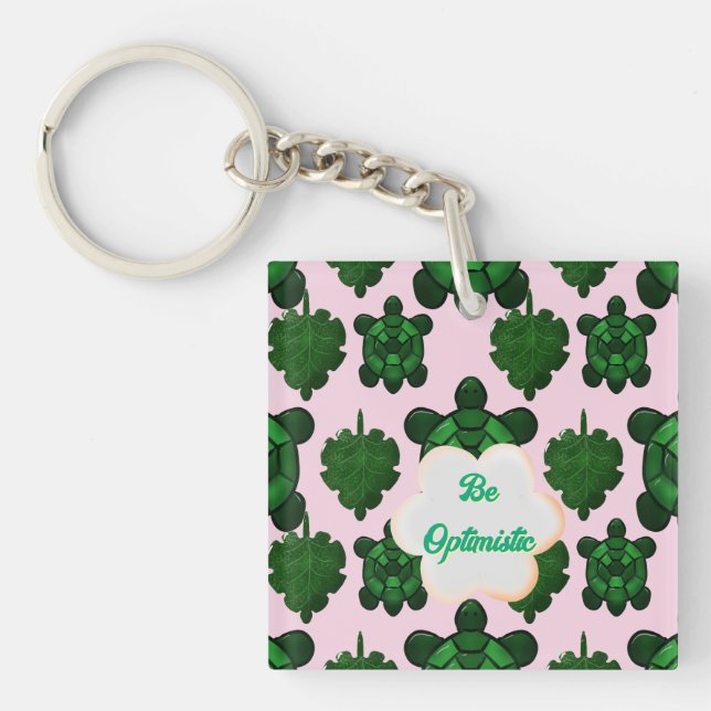 Cute Turtle Leaves Seamless Pattern, Tropical  Keychain (Front)