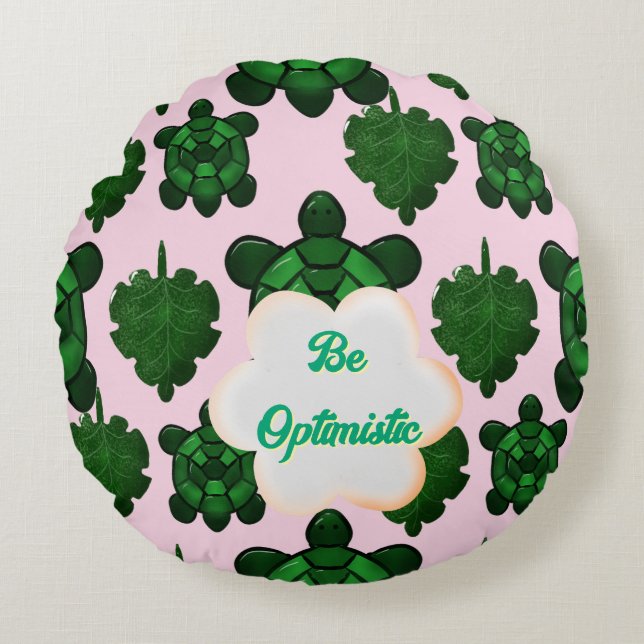 Cute Turtle Leaves Seamless Pattern, Tropical  Round Pillow (Front)