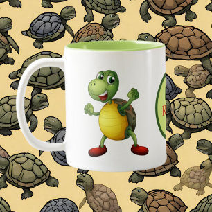 Cute turtle lovers add monogram Two-Tone coffee mug