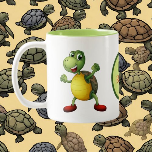 Cute turtle lovers add monogram Two_Tone coffee mug