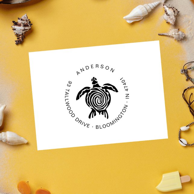 Cute Turtle Modern Tropical Custom Return Address Rubber Stamp (Creator Uploaded)