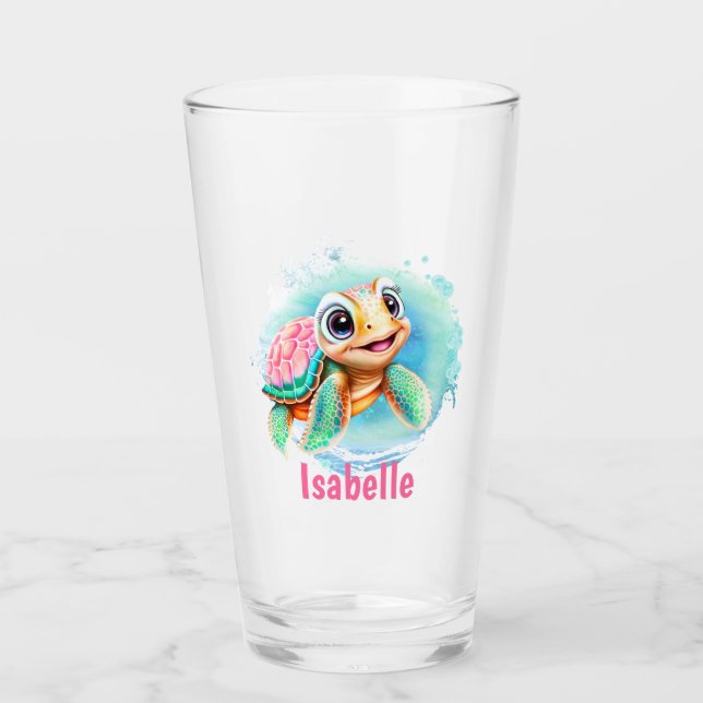 Cute Turtle Name Kids  Glass (Front)