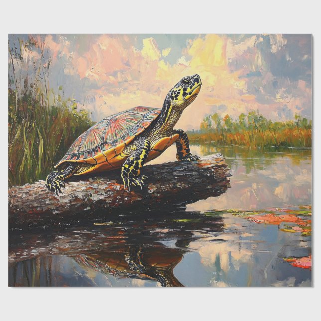 Cute Turtle on a Log Everglades Decoupage Wrapping Paper (Flat)