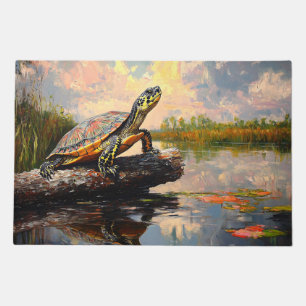 Cute Turtle on a Log Everglades Painting Doormat