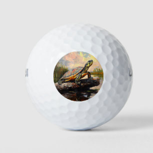 Cute Turtle on a Log Everglades Painting Golf Balls