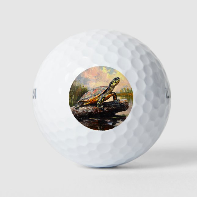Cute Turtle on a Log Everglades Painting Golf Balls (Front)