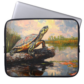 Cute Turtle on a Log Everglades Painting Laptop Sleeve