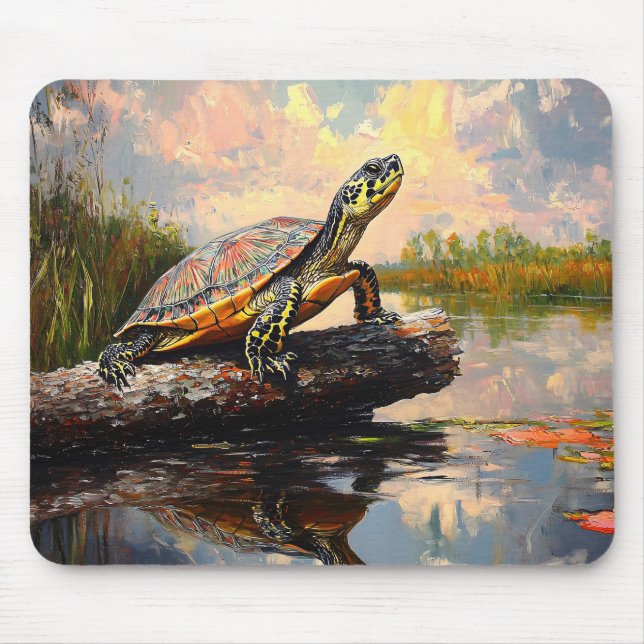 Cute Turtle on a Log Everglades Painting Mouse Pad (Front)