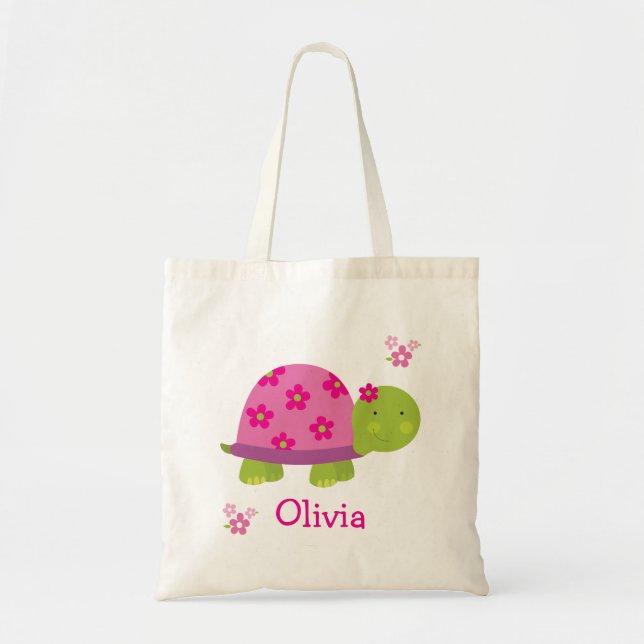 Cute Turtle Personalized Bag Tote for Girl (Front)