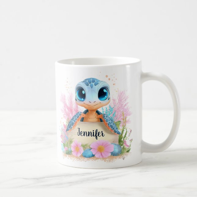 Cute Turtle Personalized Custom Name Animal Coffee Mug (Right)