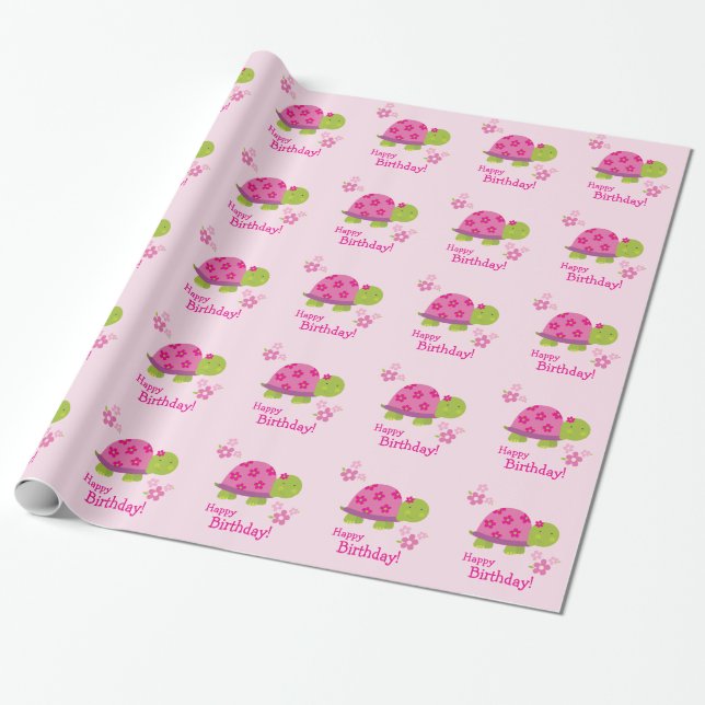 Cute Turtle Personalized Gift Wrap for Girls (Unrolled)