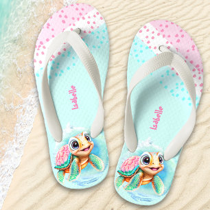 Cute Turtle Personalized Girls' Kid's Flip Flops
