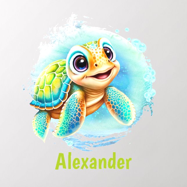 Cute Turtle Personalized Playroom Wall Decal (Insitu 2)