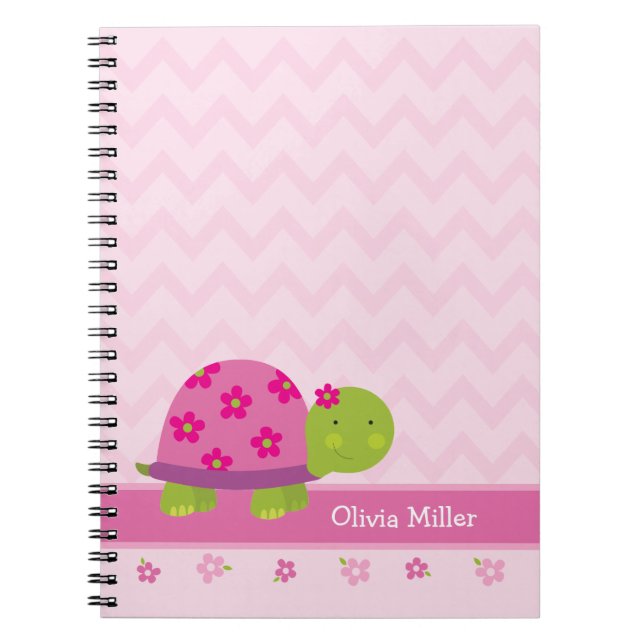 Cute Turtle Pink Personalized Notebook for Girls (Front)