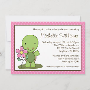 Cute Turtle Pink Polka Dot Baby Shower Invitation