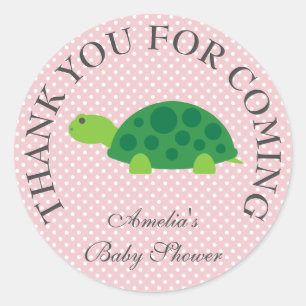 Cute turtle pink thank you baby shower sticker
