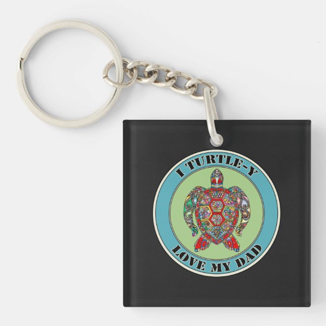 Cute turtle ‘play on words’ personalized keychain (Front)