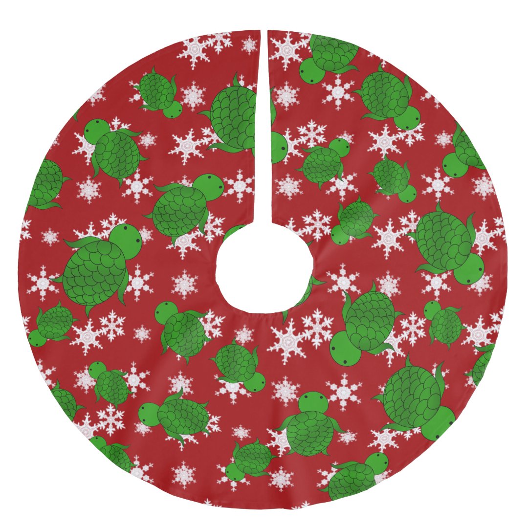 Cute turtle red snowflakes brushed polyester tree skirt | Zazzle