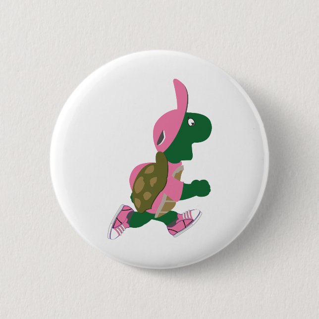 Cute Turtle Runner in PInk Pinback Button (Front)