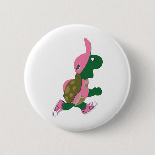 Cute Turtle Runner in PInk Pinback Button